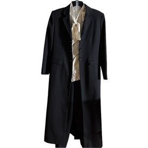 Rachel Z size 10 black 2 piece suit long jacket straight leg flat front pants